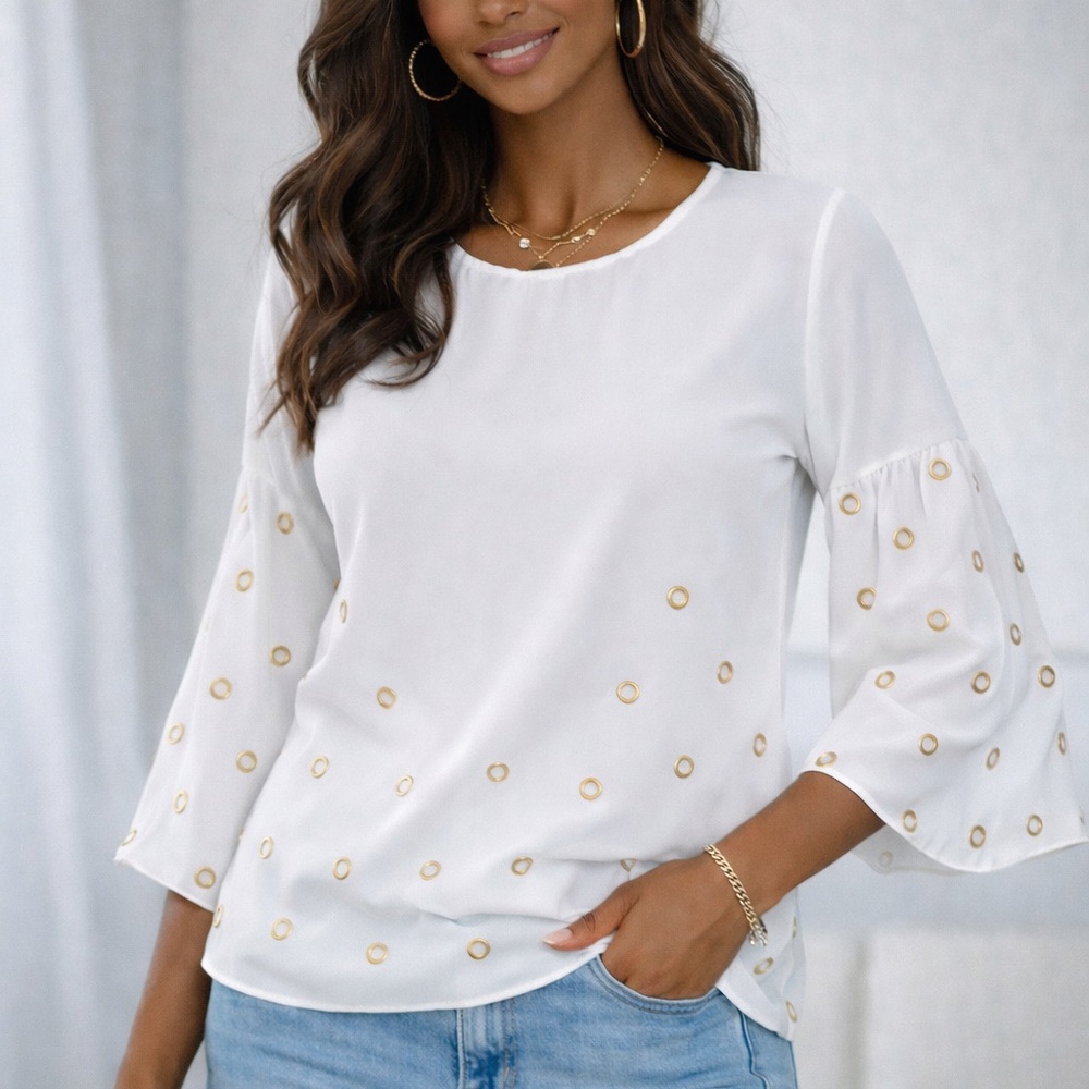 Michael Kors White Blouse with Gold Details